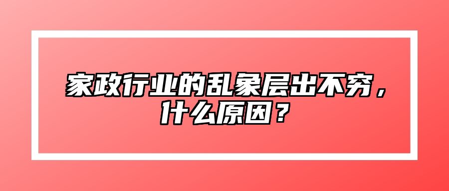 家政行业的乱象层出不穷，什么原因？