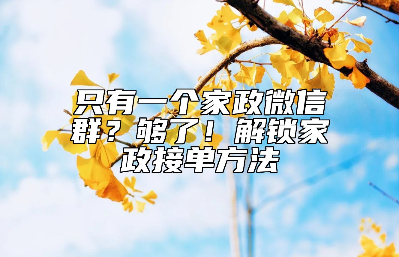 只有一个家政微信群？够了！解锁家政接单方法