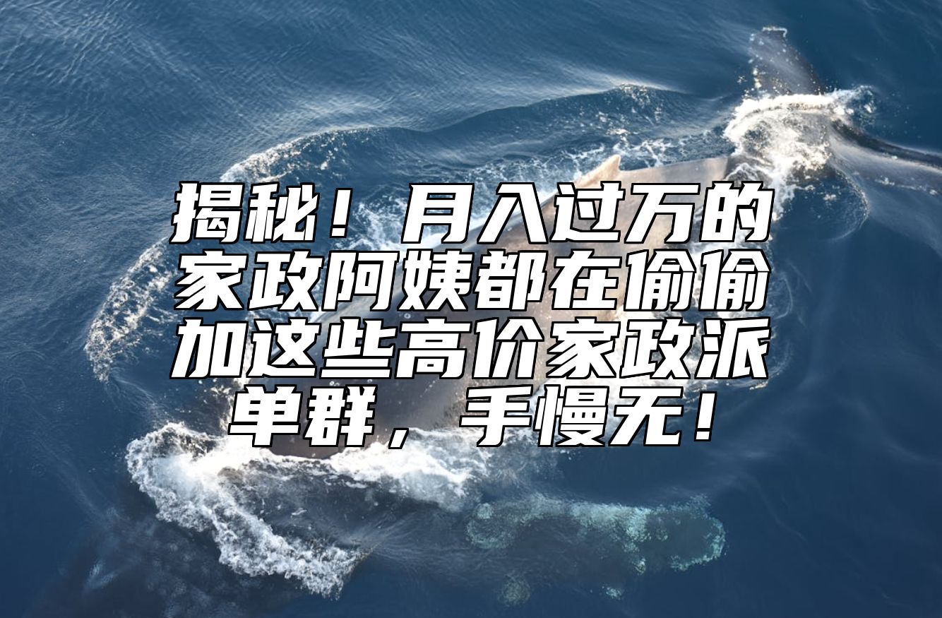 揭秘！月入过万的家政阿姨都在偷偷加这些高价家政派单群，手慢无！ 